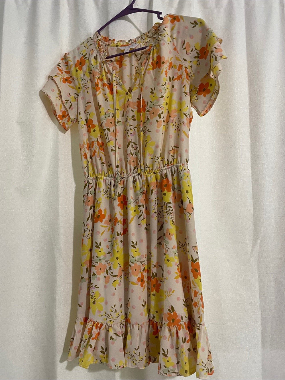 LC Lauren Conrad Cream Floral Sundress with Yellow & Orange Accents